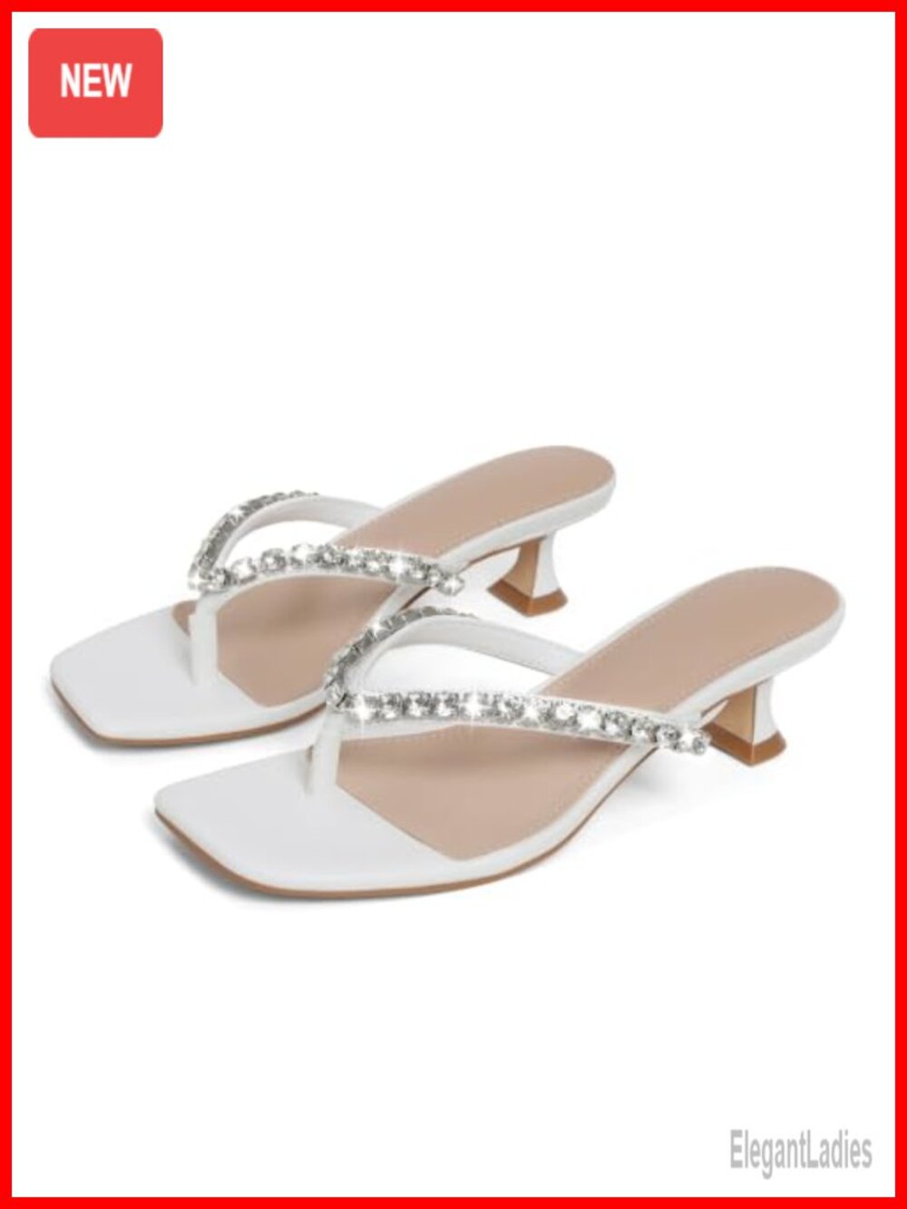 Rhinestone Flip Flop Kitten Heel Square Toe Dress Sandals